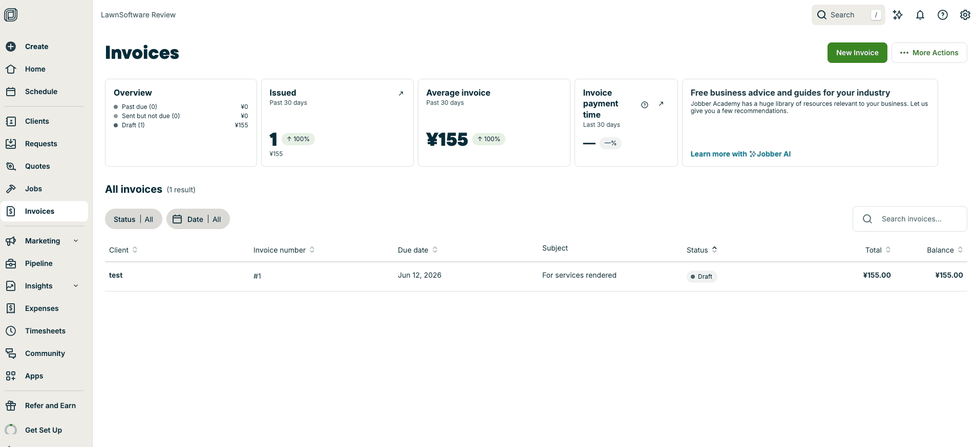 Jobber invoice creation and payment interface