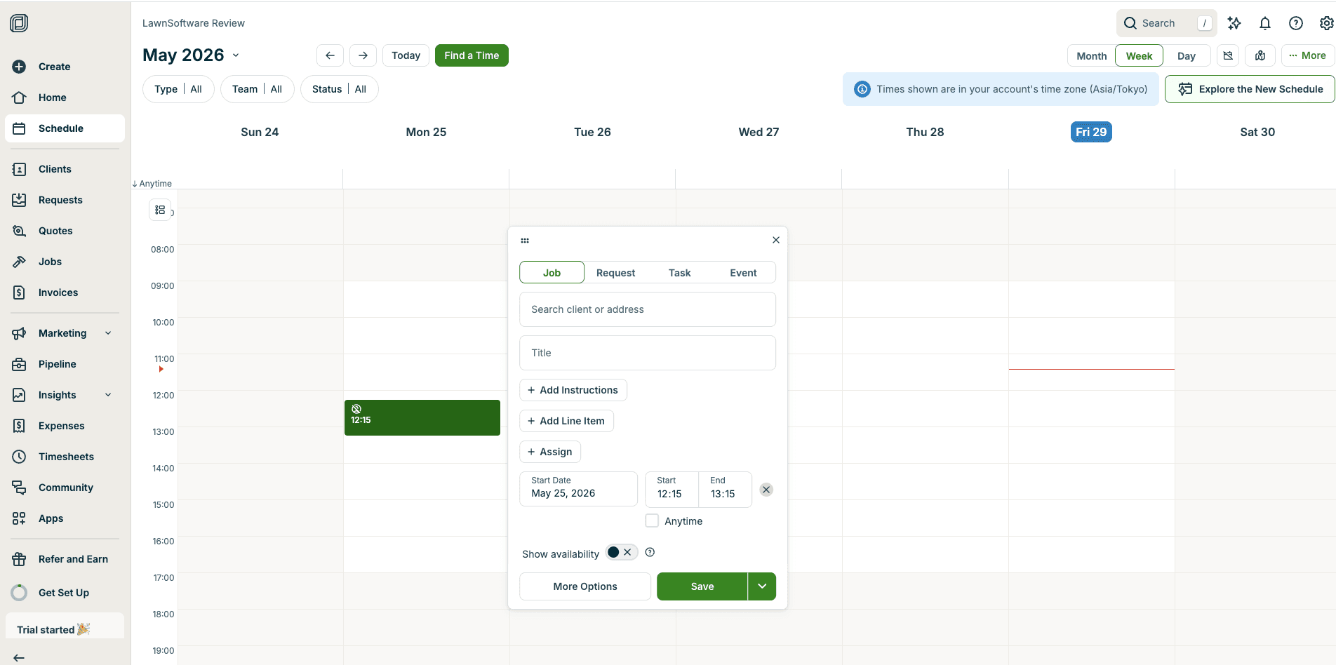 Jobber scheduling interface showing drag-and-drop calendar